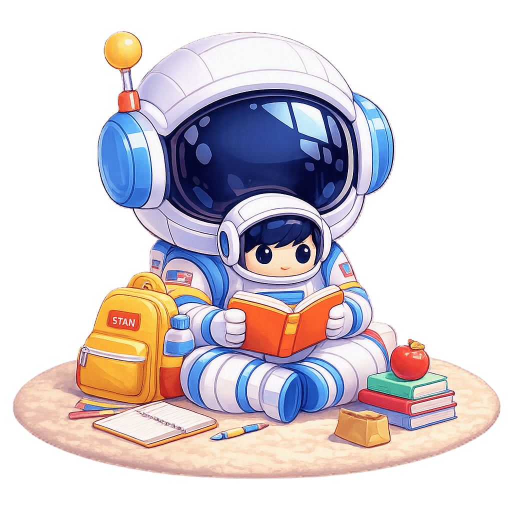 Astronauta Chollonauta con la mochila lista para volver al cole